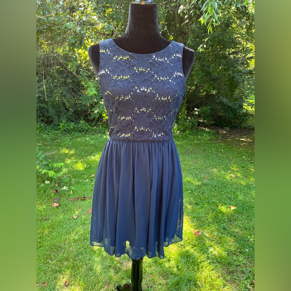 Speechless Navy Sequin Lace Mini Dress